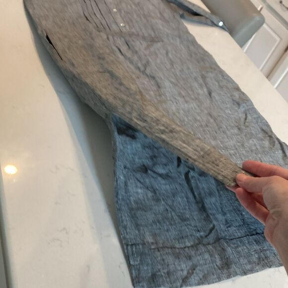 WRAP London Gray Long Sleeve Half Button Pintuck Linen Maxi Dress Pockets 8 - Picture 10 of 11